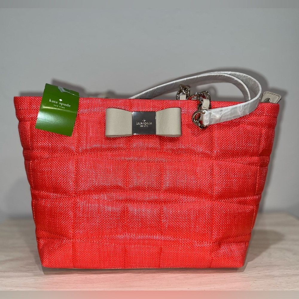 Kate Spade Small Francis Veranda Place Geranium (615) Coral Straw Tote NWT